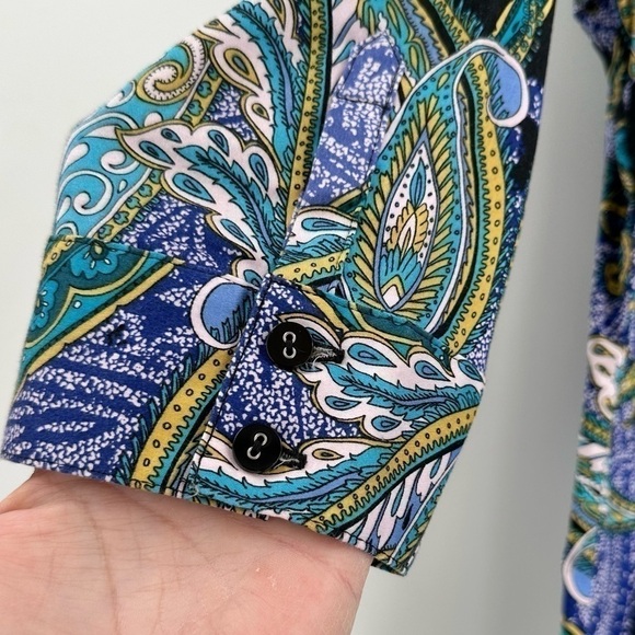 212 Collection Stretch Women’s Multicolor Paisley 3/4 Sleeve Button Down Size M - Picture 5 of 11
